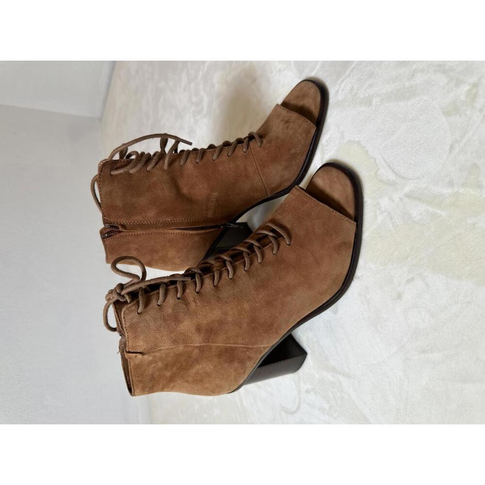 Frye Size 9 M Amy Suede Lace Up Peep Toe Booties - Picture 2 of 7